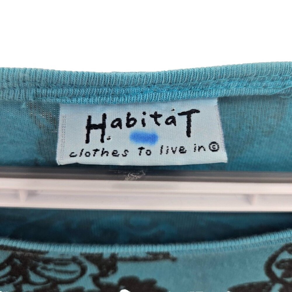 Habitat Floral Print Top Tee Blue & Black Women’s Size M/L Preppy Casual Cotton - Picture 5 of 8